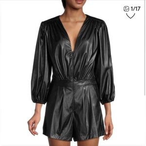 RAMY BROOK INES BLACK FAUX LEATHER ROMPER